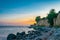 The chalk cliffs near Klein Zicker on the baltic sea island Ruegen at sunset