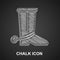 Chalk Cowboy boot icon isolated on black background. Vector