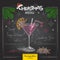 Chalk drawing christmas menu design. Cocktail cosmolitan