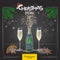 Chalk drawing holiday christmas champagne glasses and bottle