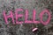Chalk drawing: Pink word HELLO