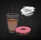 Chalk illustration of takeaway Coffee cup and donut