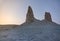 Chalk and limestone remains in the Kazakh steppe in the evening