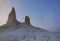 Chalk and limestone remains in the Kazakh steppe in the evening