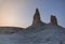 Chalk and limestone remains in the Kazakh steppe in the evening