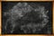 Chalk marks on dirty school blackboard with wooden frame