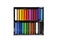 Chalk pastels, soft crayons in black box isolated on white.