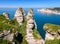 Chalk peaks on the Aval cliff in Etretat, Normandy