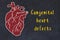 Chalk sketch of human heart on black desc and inscription Congenital heart defects
