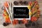 Chalkboard With Autumn Decoration, Happy Birthday