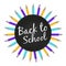 Chalkboard back to school vector banner with color pencils isolated on white background