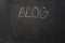 Chalkboard background and blog text. Black blackboard frame with copy space