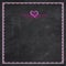 Chalkboard background with purple scalloped border. Heart