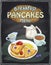 Chalkboard breakfast menu design with pancakes, cup of tea