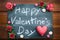 Chalkboard With English Text Happy Valentines Day. Many Red rose