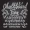 Chalkboard font. Typography alphabet with illustrations.