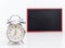 Chalkboard mock up and Silver alarm clock