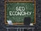 Chalkboard on the Office Wall with Geo Economy Concept. 3D.