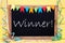 Chalkboard With Party Decoration, Text Winner