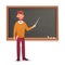 Chalkboard and professor. College or university teacher teach at blackboard. Academic teaching cartoon vector