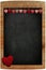 Chalkboard Red Gingham Love Valentine\'s hearts hanging on wooden