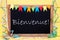 Chalkboard With Streamer, Bienvenue Means Welcome