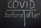 Chalkboard text covid 19 before after