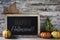 Chalkboard with text happy halloween and pumpkins