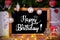 Chalkboard, Tree, Gift, Fairy Lights, Calligraphy Happy Birthday