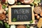 Chalkboard with written text Protein Food among natural products