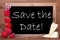 Chalkbord, Red And Yellow Hearts, Text Save The Date