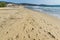 CHALKIDIKI, CENTRAL MACEDONIA, GREECE - AUGUST 26, 2014: Seascape of Sarti Beach at Sithonia peninsula, Chalkidiki