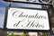 Chambres d`hotes french text sign means Bed and Breakfast guest rooms in france village