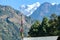 Chame - Prayer flags waving above Himalayan peaks