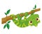 Chameleon hanging on branch. Vector cartoon illustration