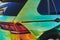 Chameleon holographic colour car. Side view closeup.