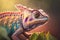 chameleon lizard\\\'s face in a breathtaking close-up shot. Against the blurred backdrop of nature. Generativ