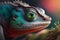 chameleon lizard\\\'s face in a breathtaking close-up shot. Against the blurred backdrop of nature. Generativ