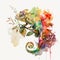 Chameleon\\\'s Garden Party Watercolor with Colorful Floral Design - Generative AI