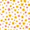 Chamomile floral mille fleur seamless pattern on white background. Small colorful summer flowers in simple scandinavian