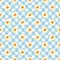 Chamomile seamless pattern. Daisies on blue Gingham Check background.