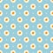 Chamomile seamless pattern. Daisies on blue polka dot background.