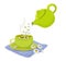 Chamomile tea. Vector illustration with a green teapot and a mug of healthy tea from camomile flowers