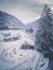 Chamonix snowy landscape with ski slope. France.