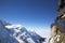 Chamonix terrace overlooking Mont Blanc massif at the mountain top station of the Aiguille du Midi in French Apls