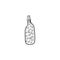 Champagne bottle with cork full with hearts gas in black isolated on white background. Hand drawn vector sketch illustration in