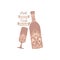 Champagne bottle and glass beer with unique saddle brown color design. Vector