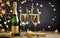 champagne bottle and glasses celebration toast with champagne.New Year\\\'s cards