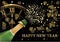 Champagne bottle popping explosion five minutes to Happy New Year