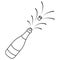 Champagne bottle. Sketch. The cork flew out of the glass container of sparkling wine. Splashes fly in different directions. Vector